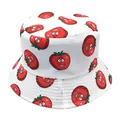 Detail of white cotton bucket hat with cute cartoon tomato print and quilted stitching - Size 56-58CM / Tomato