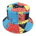 Πολύχρωμο καπέλο bucket διπλής όψεως με σχέδιο paisley και vintage στυλ patchwork - Ένα μέγεθος / Στυλ Patchwork Μπλε Κόκκινο Κίτρινο Μαύρο / Patchwork Μπλε Κόκκινο Κίτρινο Μαύρο