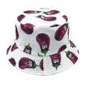 Weiße Fischerhut aus Canvas mit niedlichen Auberginen-Mustern für den Sonnenschutz im Freien - Größe 56-58CM / Aubergine