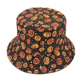 Halloween vissershoed met oranje pompoen- en paarse vleermuispatronen op zwart katoen - 56-58cm / Pompoenlantaarn Stijl