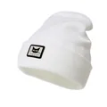 Berretto in maglia bianco con toppa a gatto e risvolto caldo per l'inverno - Taglia unica / Bianco