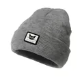 Dettaglio di un berretto in maglia a coste grigio chiaro con patch di un gatto nero - Taglia unica / Grigio Melange