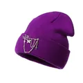 Purple knit beanie with silver chain butterfly charms and cross pendants in punk style - One Size / Purple