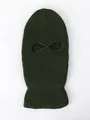 Pasamontañas de punto verde oscuro con diseño de dos agujeros para esquí y ciclismo - Verde Militar