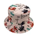 Reversible bucket hat with cartoon fox and cactus prints for outdoor sun protection - Tribal Fox Print