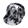 Cappello snapback hip-hop con motivo tie-dye argento e ricamo a X bianca sulla parte frontale - Regolabile / Graffiti in bianco e nero