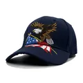 Dark blue cotton baseball cap featuring detailed American flag eagle embroidery on the front - Adjustable / Navy Blue