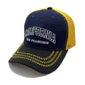 Καπέλο trucker California San Francisco με κέντημα και δίχτυ σε κίτρινο και μπλε χρώμα - Ρυθμιζόμενο / Στυλ Σκούρο Μπλε Και Κίτρινο Δίχτυ / Κίτρινο