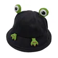 Cappello a secchiello rana nera con occhi 3D e ricami per la protezione solare da donna - 56-58cm / Nero