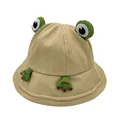 Cappello a secchiello beige per bambini con occhi di rana 3D e ricamo Good verde - 56-58cm / Cachi