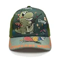 Kids dinosaur cartoon baseball cap in dark green with Little Monster print - Adjustable / Fishing Dinosaur Green