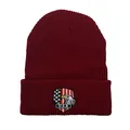 Dark red USA eagle embroidered knit beanie hat with American flag shield for men and women - One Size / Burgundy