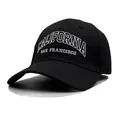 Black cotton baseball cap with white California and San Francisco embroidery detail - Adjustable / Black