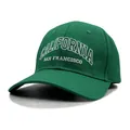 Dark green cotton baseball cap with white California embroidery on curved brim brim - Adjustable / Green