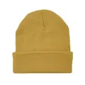 Classic mustard yellow ribbed knit beanie with a folded cuff for winter warmth - Yellow