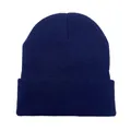 Navy blue ribbed knit beanie with fold-over cuff design for winter warmth - Navy Blue