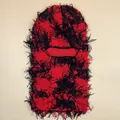 Distressed red and black knitted balaclava mask with punk style fringe details - One Size / Red Camouflage
