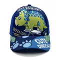 Dunkelblaue Kinder-Baseballkappe mit grünem Triceratops-Cartoon und Dinosaurier-Print - Verstellbar / Blau