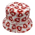 Summer bucket hat with heart pattern and eye symbol in red and white printed design - One Size / White