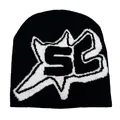 Black and white knitted beanie featuring a bold star jacquard pattern and SB letter design - One Size / Black and White Jacquard (SB)
