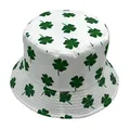 White bucket hat with green shamrock clover print for sun protection and leisure wear - One Size / White