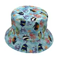 Blue fisherman hat with vibrant tropical fish and coral print for sun protection - One Size (58cm) / Tropical Fish
