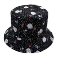 Detail of black bucket hat with white polka dots, cute rabbit patterns, and sweet text - One Size (58CM Circumference) / Polka Dot Cartoon Rabbit Style 7