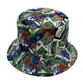 Detail of vintage travel stickers and hotel labels printed on canvas bucket hat - One Size (58CM Circumference) / Vintage Travel Sticker Print Style 10