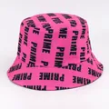 Detail of hot pink bucket hat featuring all-over black PRIME letter print and stitched brim - One Size 58cm / Pink
