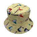Pale yellow bucket hat with colorful electric guitar print made of durable canvas material - One Size (58cm) / Guitar