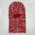 Red knit balaclava mask with shaggy white faux fur fringe and oval eye opening - One Size / Red & White