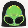Luminous alien face black knit beanie hat for Halloween glow in the dark winter warmth - One Size / Glow In The Dark Alien
