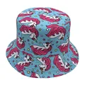 Light blue bucket hat with cute cartoon unicorn and stars pattern for summer sun protection - One Size (58cm) / Unicorn