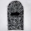 Black knitted balaclava with white fuzzy boucle texture for warm winter face protection - One Size / Black & White