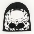 Black knitted alien skull beanie with eye holes for Halloween warm winter headwear - One Size / Glow In The Dark Skull