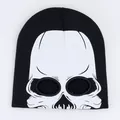 Black knitted beanie with white alien skull pattern and eye holes for Halloween costume - One Size / Non-Glow Skull
