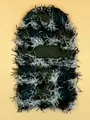 Distressed camo knit balaclava mask featuring unique frayed fringe tassels and eye opening - One Size / Green Camouflage