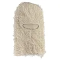 Beige knitted balaclava mask featuring distressed fringe details and street style design - One Size / Off White