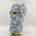 Winter knitted balaclava mask in light grey camouflage fleece for outdoor warmth - One Size / Gray Camouflage