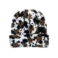 Knitted beanie hat with black white and brown cow print pattern in soft knit fabric - One Size / Black White Brown Pattern (Style 2)