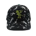 Kids dinosaur baseball cap featuring white bone print and green T-Rex embroidery - One Size / Black