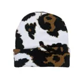 Knitted beanie hat featuring a black and brown cow print pattern with folded cuff style - One Size / White Black Brown Spots (Style 3)