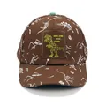 Brown dinosaur bone print kids baseball cap with neon green T-Rex embroidery - One Size / Coffee