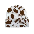 Knitted beanie hat featuring a white base with dark brown cow print pattern and cuffed brim - One Size / White Dark Brown Cow Print (Style 4)