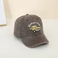 Casquette de baseball marron lavée pour enfants avec broderie de voiture vintage - 52-54CM de Tour de Tête / Café