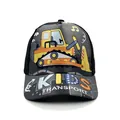 Kids baseball cap featuring cartoon yellow excavator design with contrast brim - Adjustable / Black Bulldozer