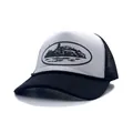 Cappellino trucker retrò bianco e nero con grafica di isola e pannelli in rete mesh - Regolabile / Nero & Bianco