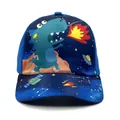 Kids navy blue baseball cap with cartoon fire-breathing dinosaur and space print design - Adjustable / Dinosaur Fire Breathing