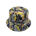 Kids grey sun hat with yellow construction vehicle patterns like excavators and mixers - Kids 54cm / Black
