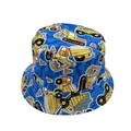 Kids blue bucket sun hat with cartoon construction truck print and wide brim design - Kids 54cm / Blue
